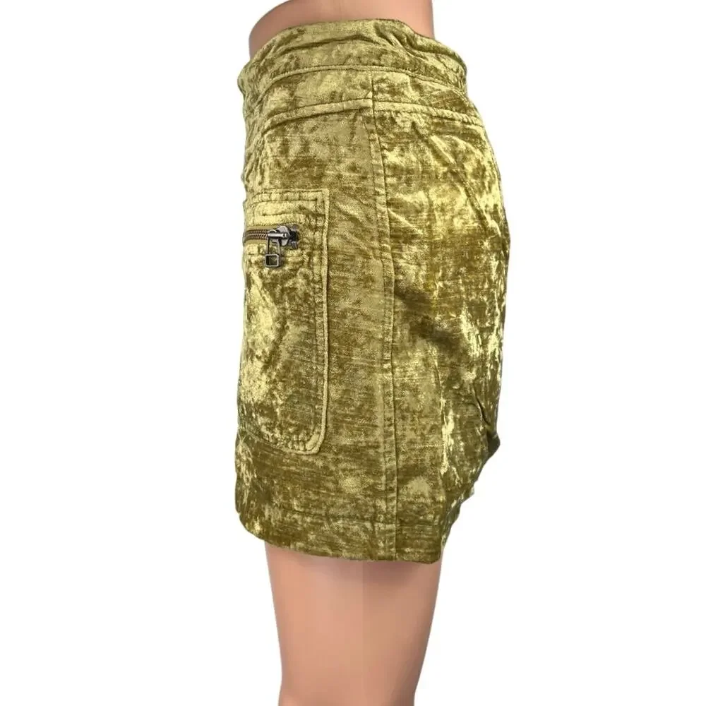 Free People Dust to Dust Green Crushed Velvet Velour Mini Pencil A-line Skirt 2